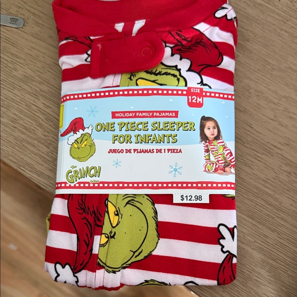 The Grinch Red & White Stripe One-Piece Sleeper for Infants - 12M